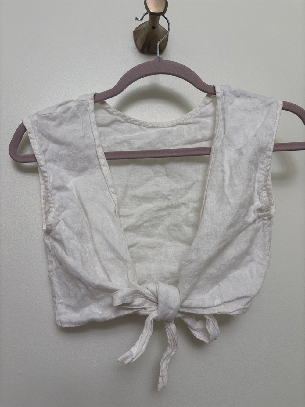 100% Linen Cropped Tie Front Shirt